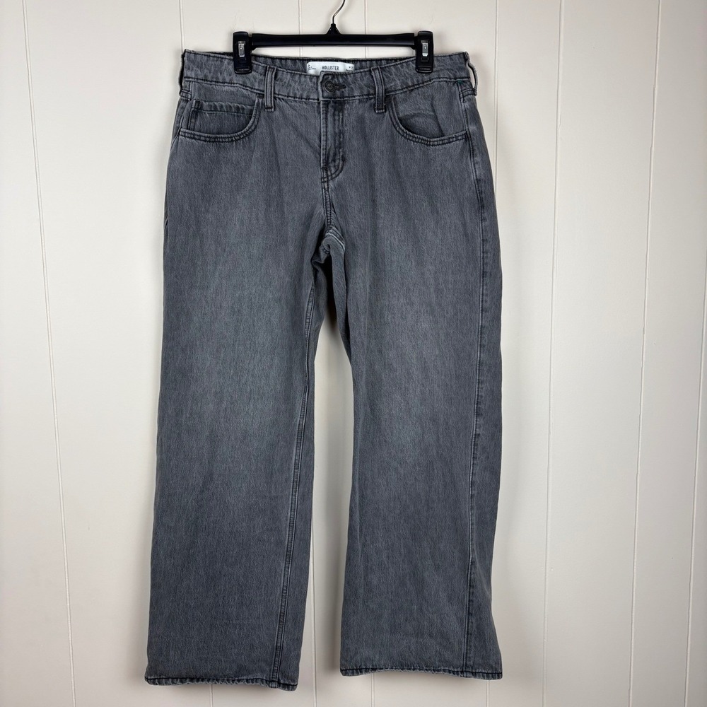 Hollister Low-Rise Super Baggy Jeans Grey Washed Denim Wide Leg Pants W31 12R